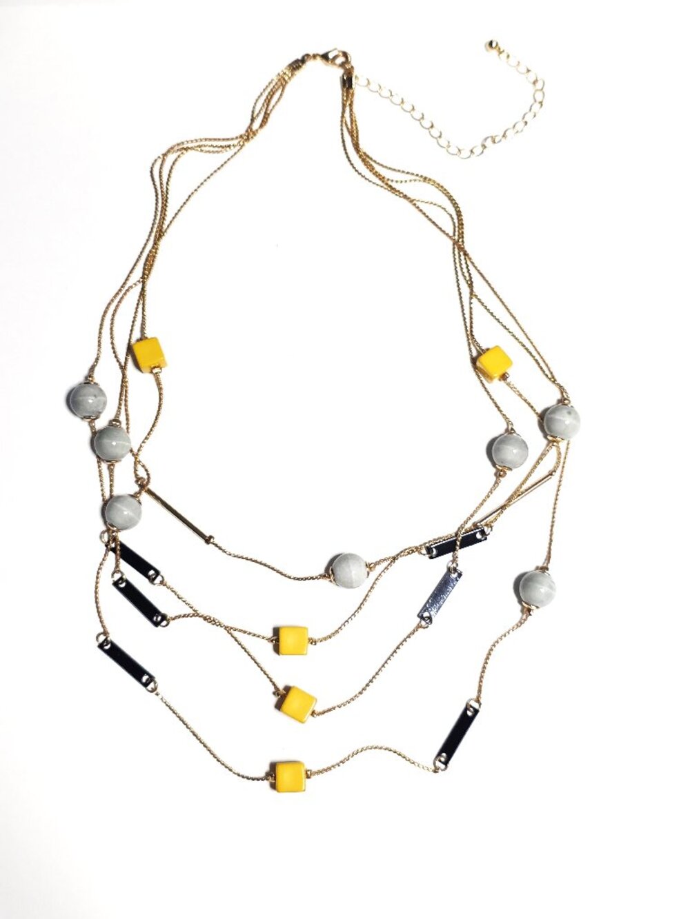 Yellow, gray, & black multi-row necklace